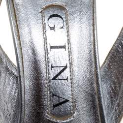 Pre Owned Gina Silver Crystal Embellished Slingback Sandals Size 37.5