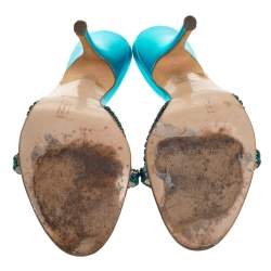 Pre Owned صندل سلايد جينا مزخرف كريستال كعب عالي أزرق مقاس 38