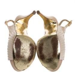 Pre Owned Gina Cream Python Embossed Leather Peep Toe Blake Platform Slingback Sandals Size 36.5