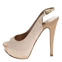 Pre Owned Gina Cream Python Embossed Leather Peep Toe Blake Platform Slingback Sandals Size 36.5