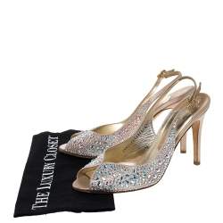 Pre Owned صندل جينا ساتان بيج مزخرف كريستال بحزام للكاحل مقاس 40