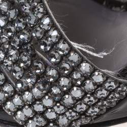 Pre Owned صندل جينا سيراكوز جلد لامع منقوش جلد تمساح أسود كعب روكي مقاس 39