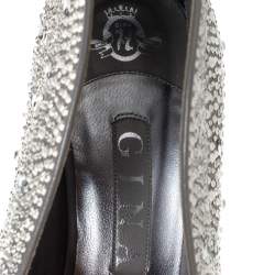 Pre Owned Gina Grey Satin Crystal Embellished Calamity Boots Size 37.5
