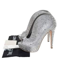 Pre Owned Gina Grey Satin Crystal Embellished Calamity Boots Size 37.5
