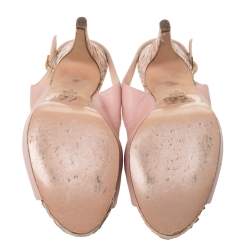 Pre Owned Gina Powder Pink Leather and Python Open Toe Slingback Sandals Size 38