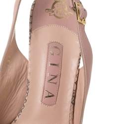 Pre Owned Gina Powder Pink Leather and Python Open Toe Slingback Sandals Size 38
