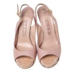 Pre Owned Gina Powder Pink Leather and Python Open Toe Slingback Sandals Size 38