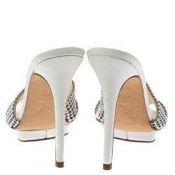 Pre Owned صندل سلايد جينا مزخرف كريستال جلد أبيض مقاس 38