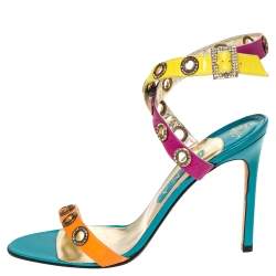 مملوكة مسبقًا صندل جينا سير كاحل زخرفة كريستال جلد متعدد الألوان مقاس 40