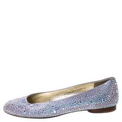 Pre Owned Gina Lilac Crystal Embellished Satin Ballet Flats Size 39