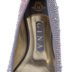Pre Owned Gina Lilac Crystal Embellished Satin Ballet Flats Size 39