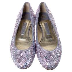 Pre Owned Gina Lilac Crystal Embellished Satin Ballet Flats Size 39