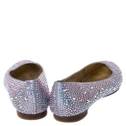 Pre Owned Gina Lilac Crystal Embellished Satin Ballet Flats Size 39