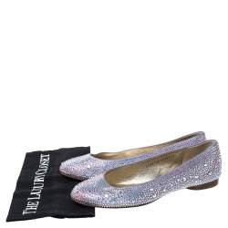 Pre Owned Gina Lilac Crystal Embellished Satin Ballet Flats Size 39