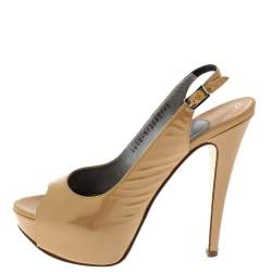 Gina Beige Patent Peep Toe Platform Slingback Sandals Size 38