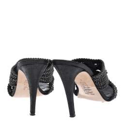 مملوكة مسبقًا Gina Black Crystal Embellished Leather Slide Sandals Size 41