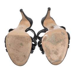 مملوكة مسبقًا Gina Black Crystal Embellished Leather Slide Sandals Size 41