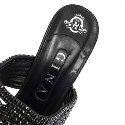 مملوكة مسبقًا Gina Black Crystal Embellished Leather Slide Sandals Size 41