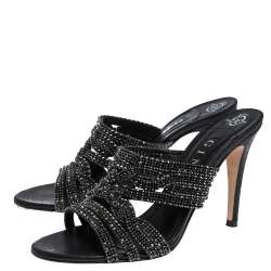 مملوكة مسبقًا Gina Black Crystal Embellished Leather Slide Sandals Size 41