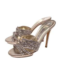 مملوكة مسبقًا صندل جينا نعل سميك جلد مزخرف بكريستال بنفسجي فاتح ميتاليك مقاس 39