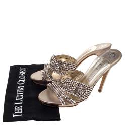 مملوكة مسبقًا صندل جينا نعل سميك جلد مزخرف بكريستال بنفسجي فاتح ميتاليك مقاس 39