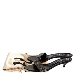 Pre Owned Gina Black Crystal Embellished Leather Kitten Heel Sandals Size 41