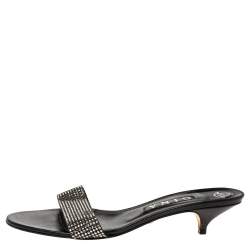 Pre Owned Gina Black Crystal Embellished Leather Kitten Heel Sandals Size 41