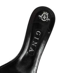Pre Owned Gina Black Crystal Embellished Leather Kitten Heel Sandals Size 41