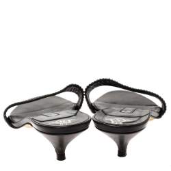 Pre Owned Gina Black Crystal Embellished Leather Kitten Heel Sandals Size 41