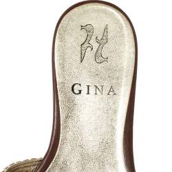 Pre Owned Gina Brown Crystal Embellished Leather Criss Cross Flats Size 36