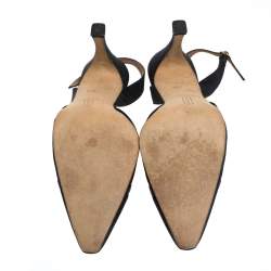 Pre Owned Gina Black Satin Embellished Pointed Toe Slingback Sandals Size 36.5