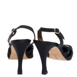 Pre Owned Gina Black Satin Embellished Pointed Toe Slingback Sandals Size 36.5