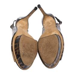 Pre Owned Gina Brown/Black Leopard Print Leather Peep Toe Platform Slingback Sandals Size 37