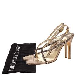 Pre Owned صندل جينا سير كاحل متقاطع أستور جلد مزخرف وردى ميتالك مقاس 38