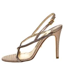 Pre Owned صندل جينا سير كاحل متقاطع أستور جلد مزخرف وردى ميتالك مقاس 38