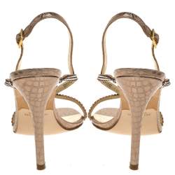 Pre Owned صندل جينا سير كاحل متقاطع أستور جلد مزخرف وردى ميتالك مقاس 38