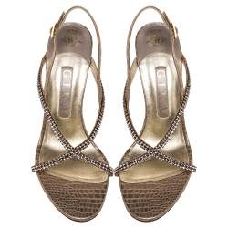 Pre Owned صندل جينا سير كاحل متقاطع أستور جلد مزخرف وردى ميتالك مقاس 38