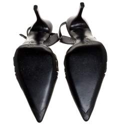 Pre Owned Gina Black Leather Pointed Toe Slingback Sandals Size 40.5