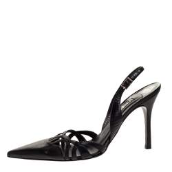 Pre Owned Gina Black Leather Pointed Toe Slingback Sandals Size 40.5