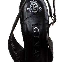 Pre Owned Gina Black Leather Pointed Toe Slingback Sandals Size 40.5