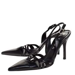 Pre Owned Gina Black Leather Pointed Toe Slingback Sandals Size 40.5