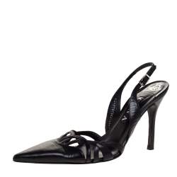 Pre Owned Gina Black Leather Pointed Toe Slingback Sandals Size 40.5