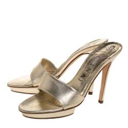 Gina Metallic Gold Leather Slide Sandals Size 37