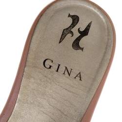 Pre Owned Gina Metallic Silver Leather Crystal Embellished Flat Slides Size 39.5