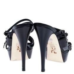 Pre Owned Gina Black Studded Leather Strappy Platform Sandals Size 38