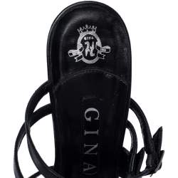 Pre Owned Gina Black Studded Leather Strappy Platform Sandals Size 38