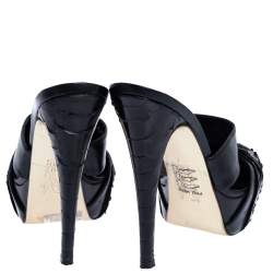 Gina Black Leather and Python Platform Close Toe Slide Sandals Size 35