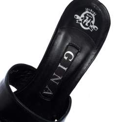 Gina Black Leather and Python Platform Close Toe Slide Sandals Size 35