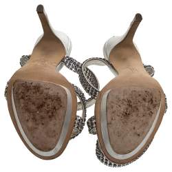 Pre Owned صندل جينا سير كاحل متعاكس جلد مزخرف كريستال فضي ميتاليك مقاس 35