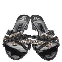 مملوكة مسبقًا Gina Black Crystal Embellished Leather Strappy Sandals Size 37